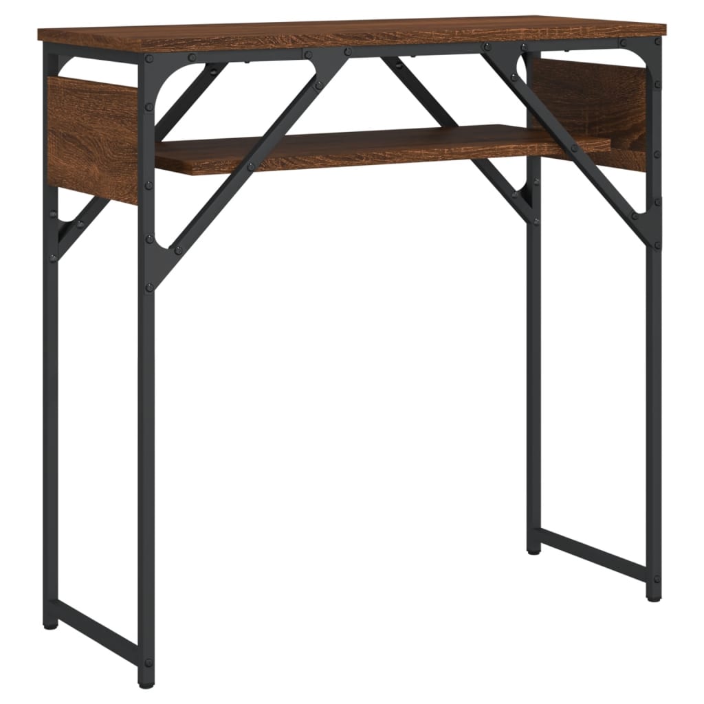 konsolbord med hylde 75x30x75 cm konstrueret træ brunt egetræ