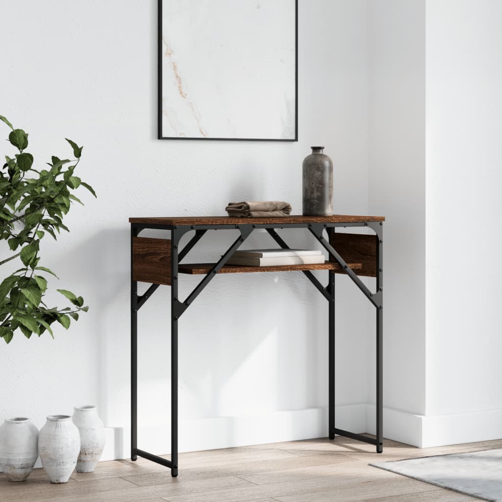 konsolbord med hylde 75x30x75 cm konstrueret træ brunt egetræ