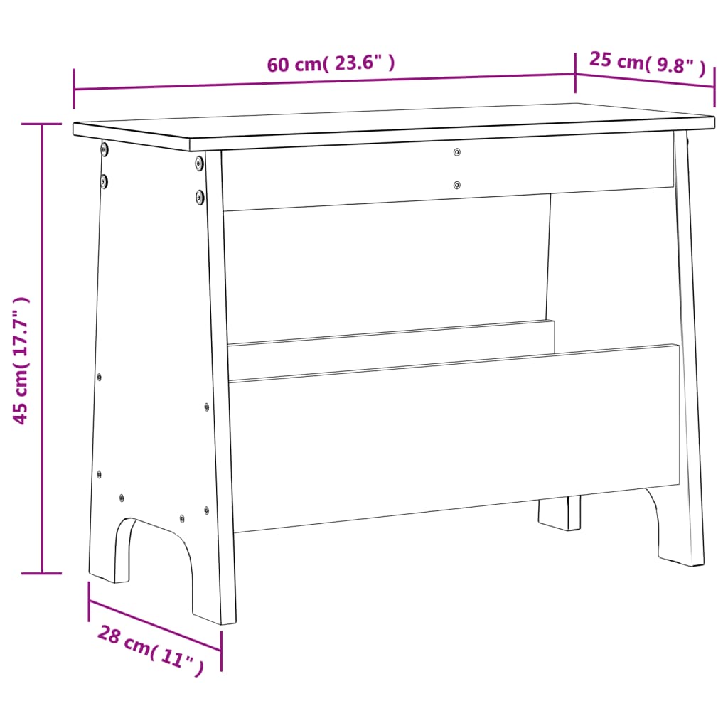 entrébænk 60x28x45 cm massivt fyrretræ gyldenbrun