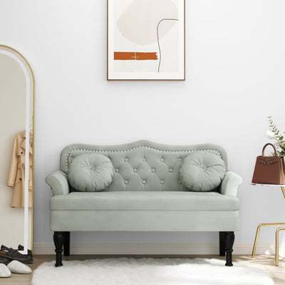 bænk med hynder lysegrå 120,5x65x75 cm fløjl