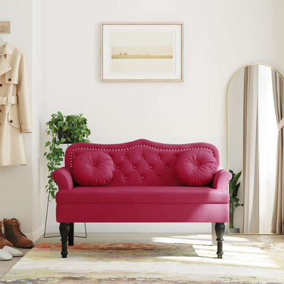 bænk med hynder 120,5x65x75 cm velour vinrød