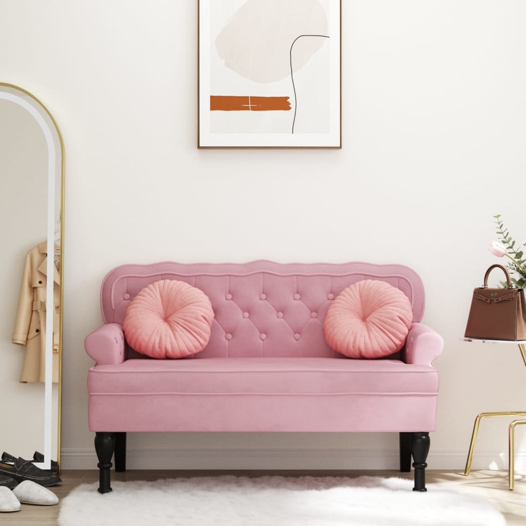 bænk med ryglæn 119,5x64,5x75 cm velour lyserød