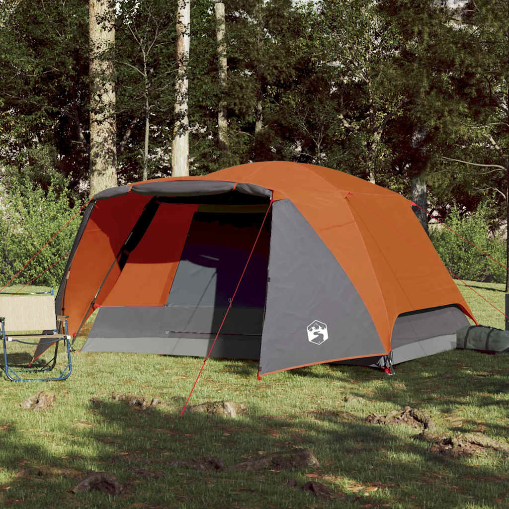 4-personers campingtelt med fortelt vandtæt grå og orange