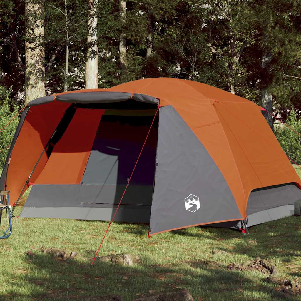 4-personers campingtelt med fortelt vandtæt grå og orange