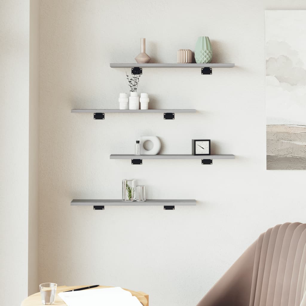væghylder 4 stk. 60x10x1,5 cm konstrueret træ grå sonoma-eg