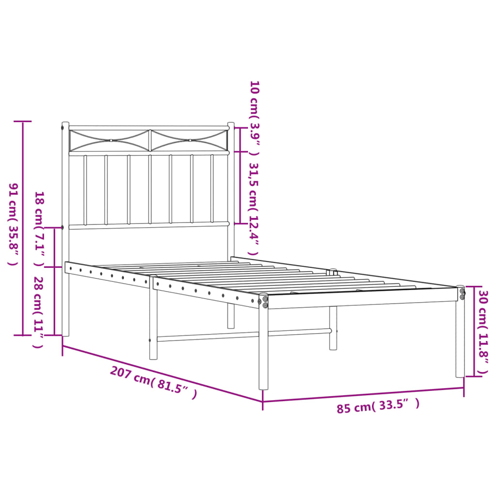sengeramme med sengegavl 80x200 cm metal sort