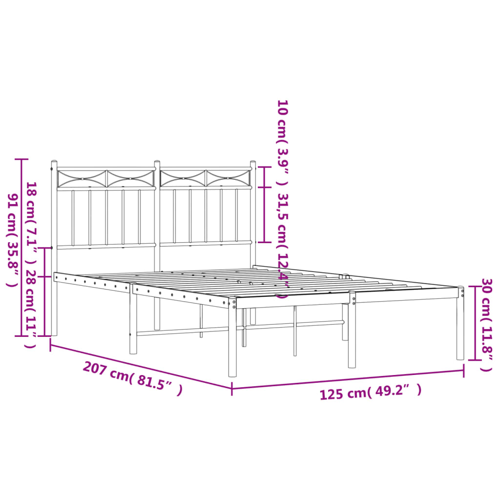 sengeramme med sengegavl 120x200 cm metal sort