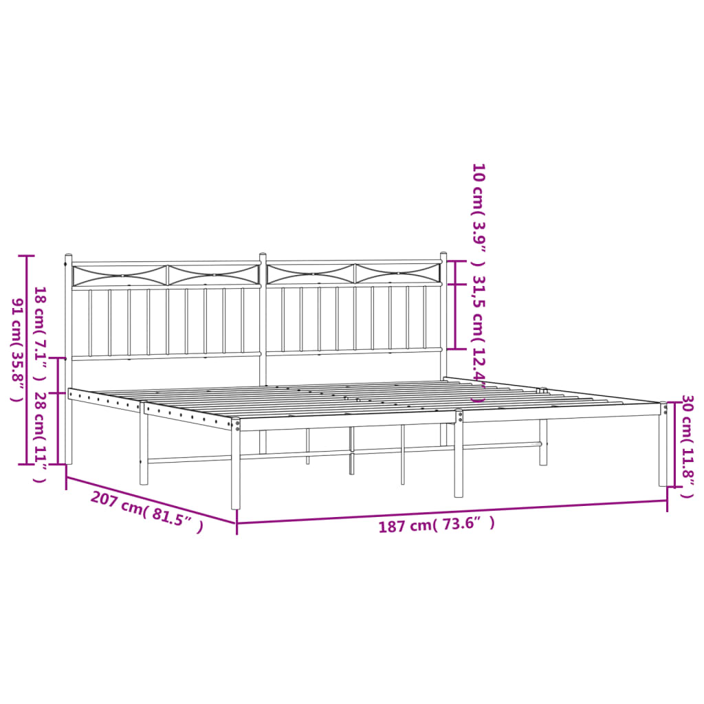sengeramme med sengegavl 180x200 cm metal sort