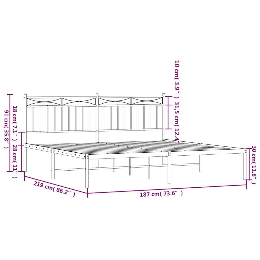 sengeramme med sengegavl 183x213 cm metal sort