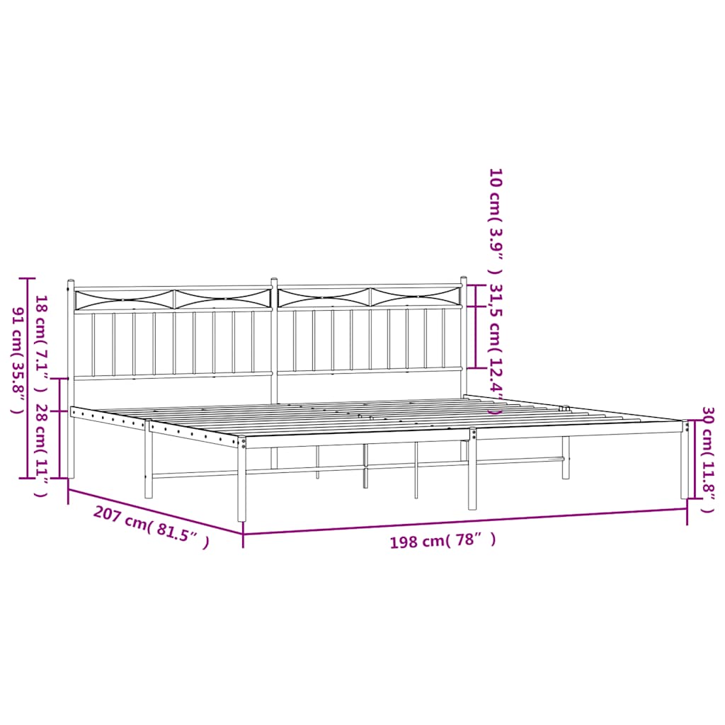 sengeramme med sengegavl 193x203 cm metal sort