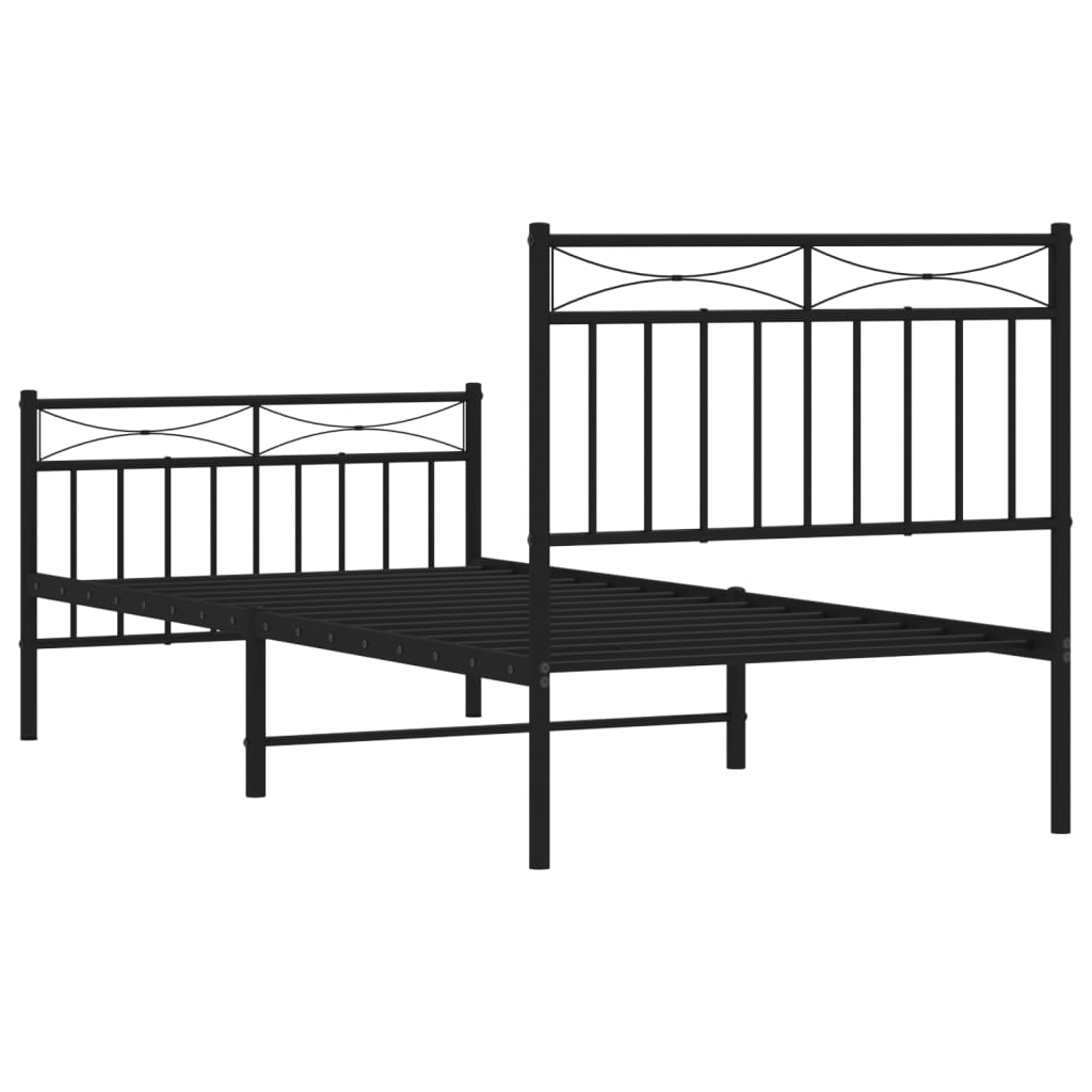 sengeramme med sengegavl og fodgærde 90x200 cm metal sort