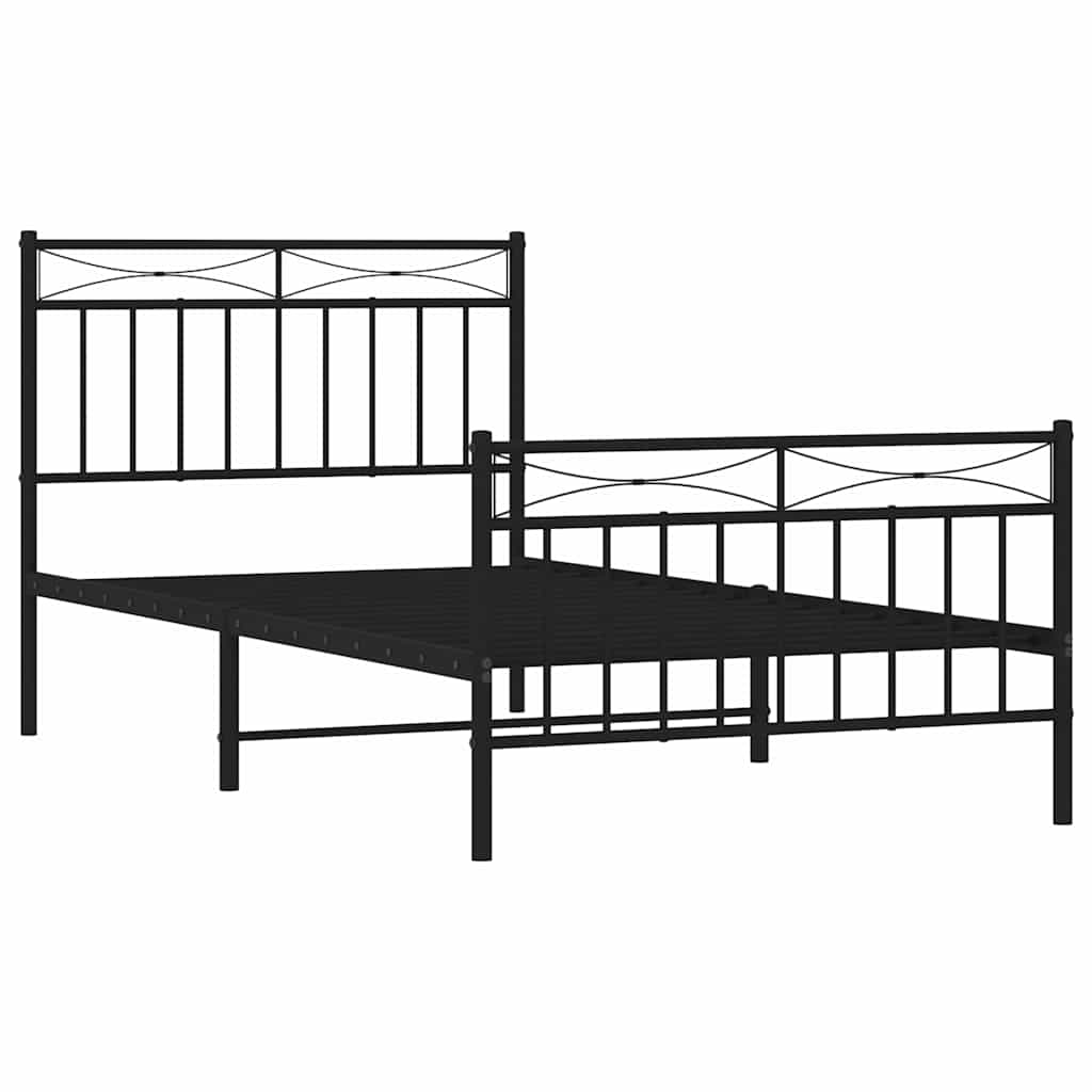 sengeramme med sengegavl og fodgærde 100x190 cm metal sort