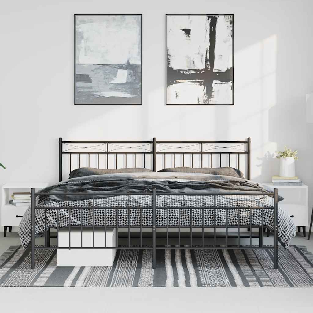 sengeramme med sengegavl og fodgærde 183x213 cm metal sort