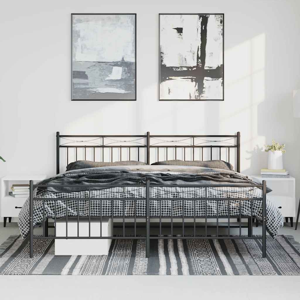 sengeramme med sengegavl og fodgærde 193x203 cm metal sort
