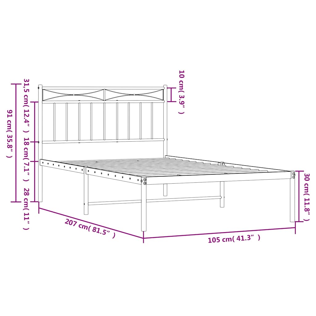 sengeramme med sengegavl 100x200 cm metal hvid
