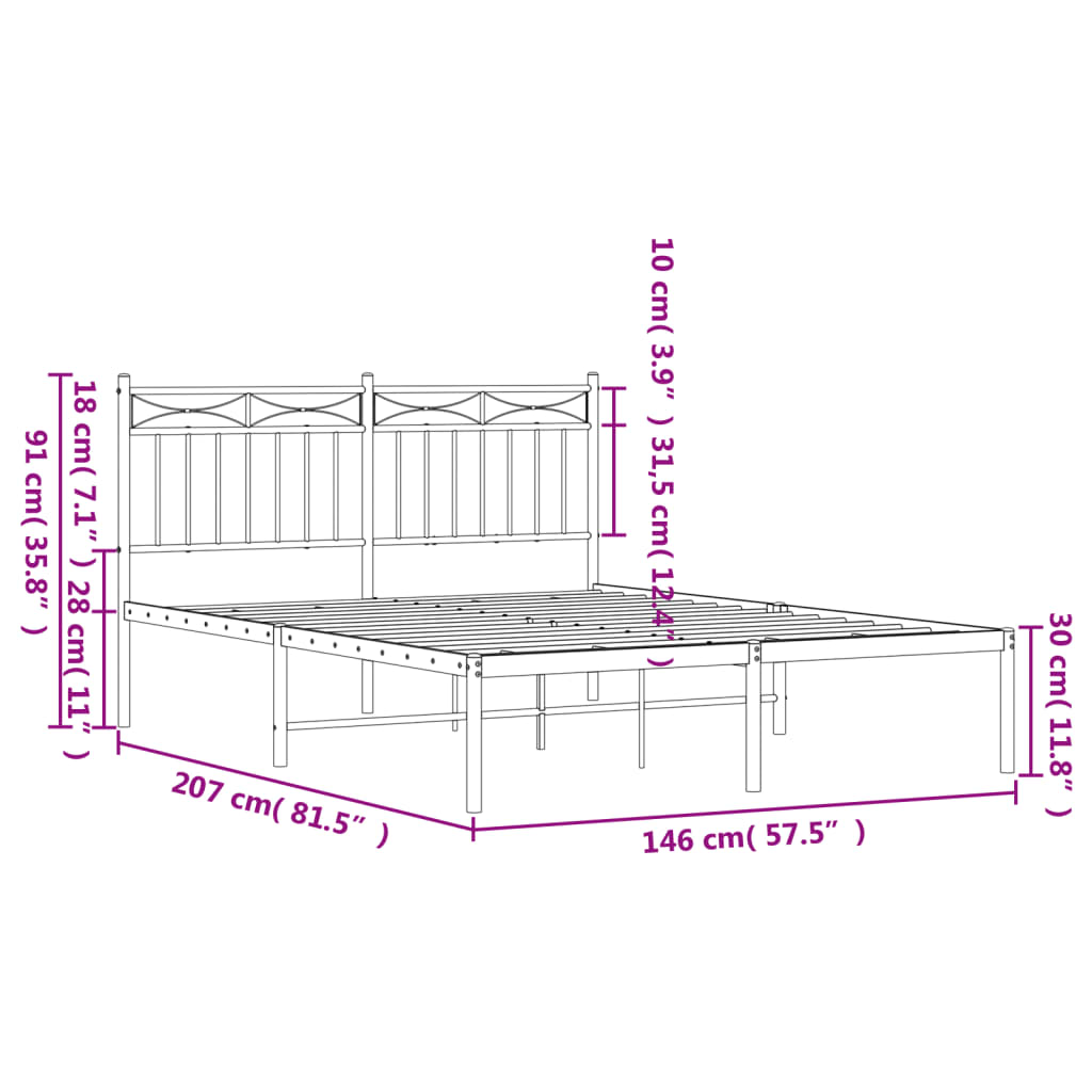 sengeramme med sengegavl 140x200 cm metal hvid
