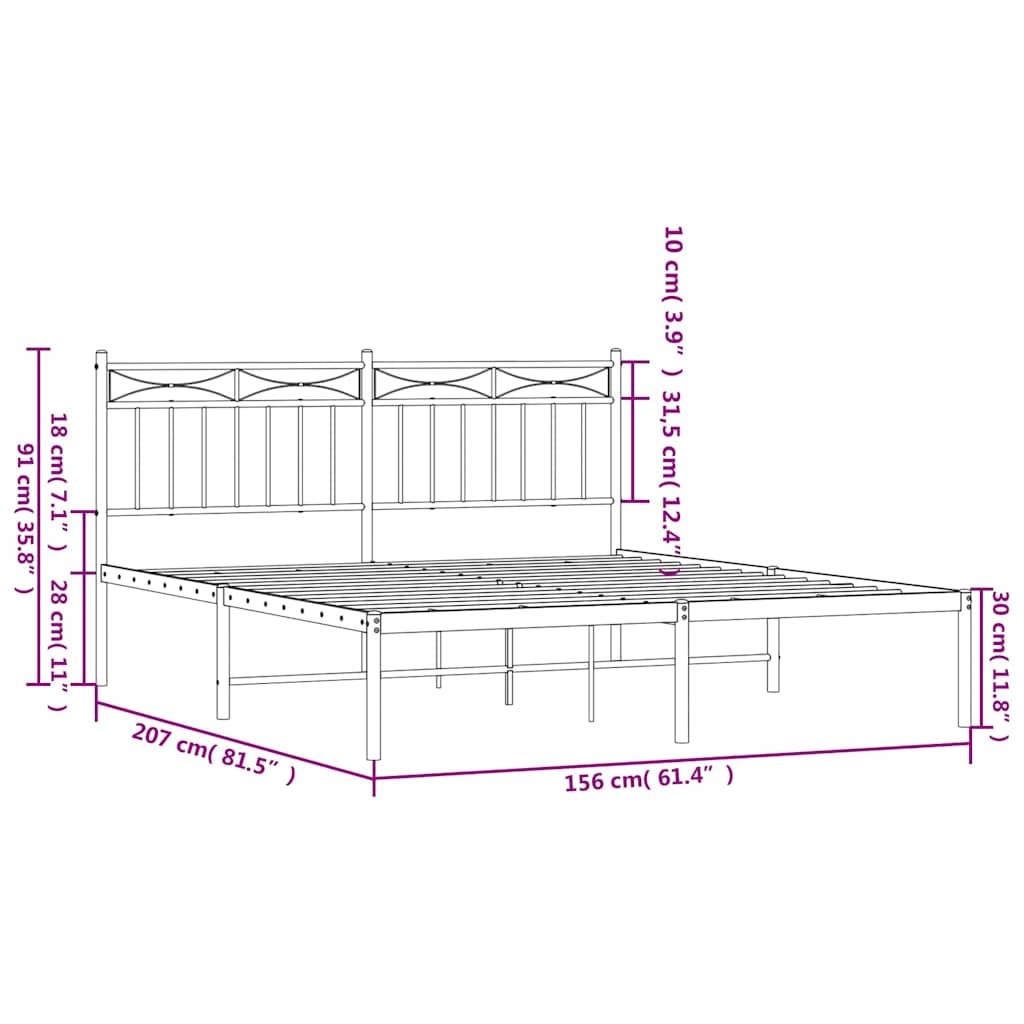 sengeramme med sengegavl 150x200 cm metal hvid