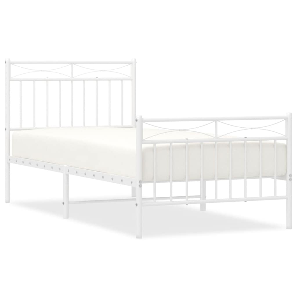 sengeramme med sengegavl og fodgærde 90x190 cm metal hvid