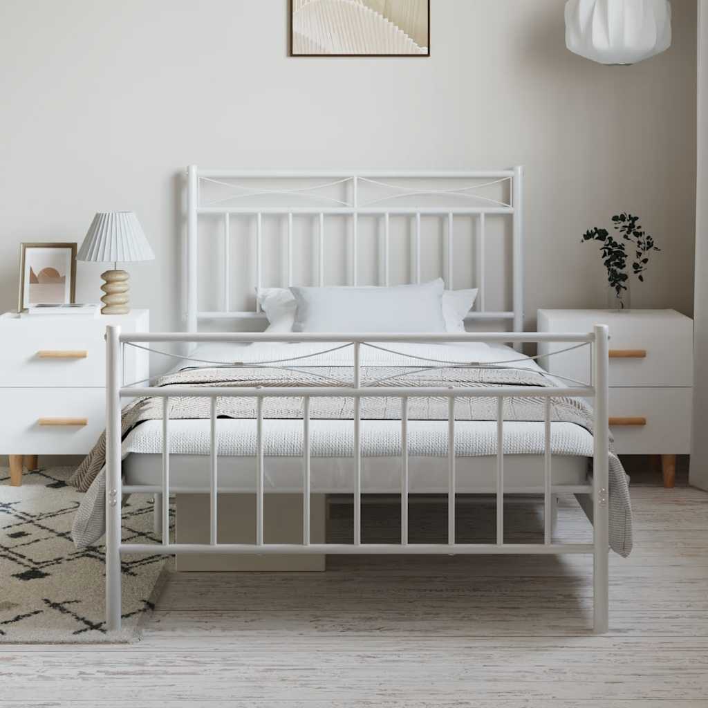 sengeramme med sengegavl og fodgærde 100x190 cm metal hvid