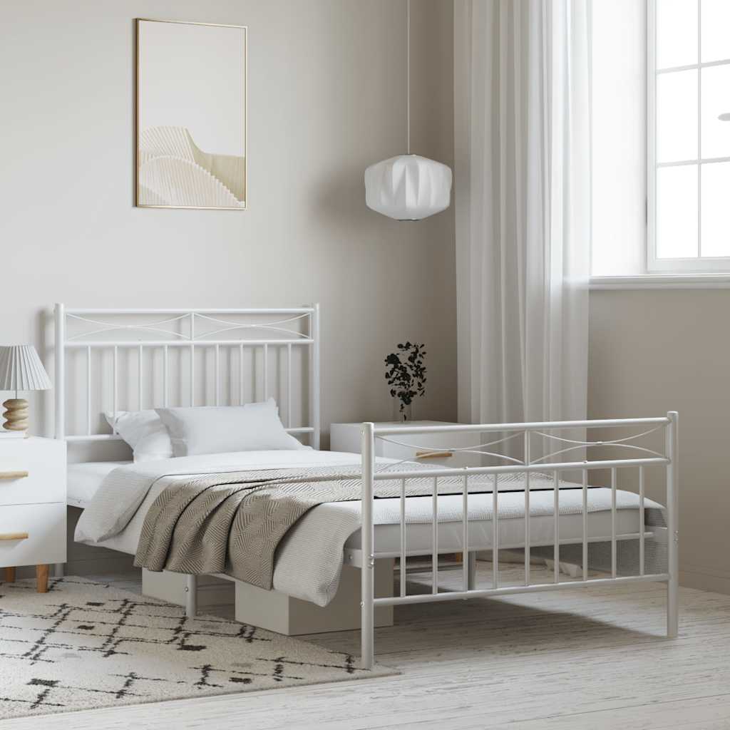 sengeramme med sengegavl og fodgærde 100x200 cm metal hvid