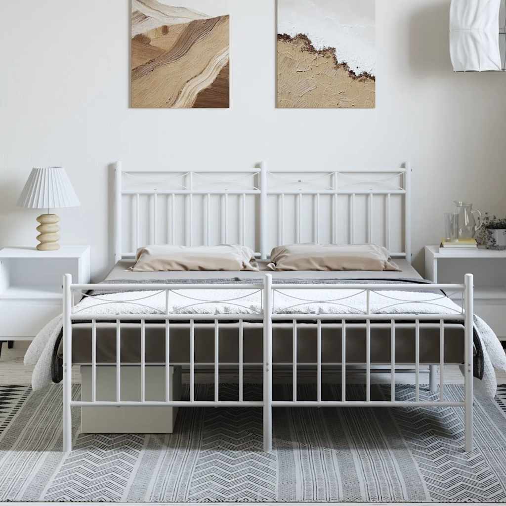 sengeramme med sengegavl og fodgærde 135x190 cm metal hvid