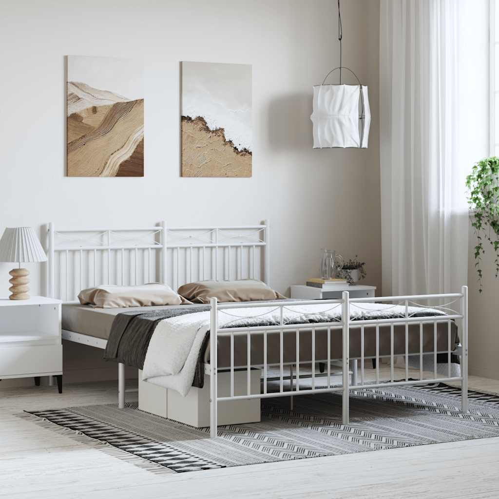 sengeramme med sengegavl og fodgærde 135x190 cm metal hvid