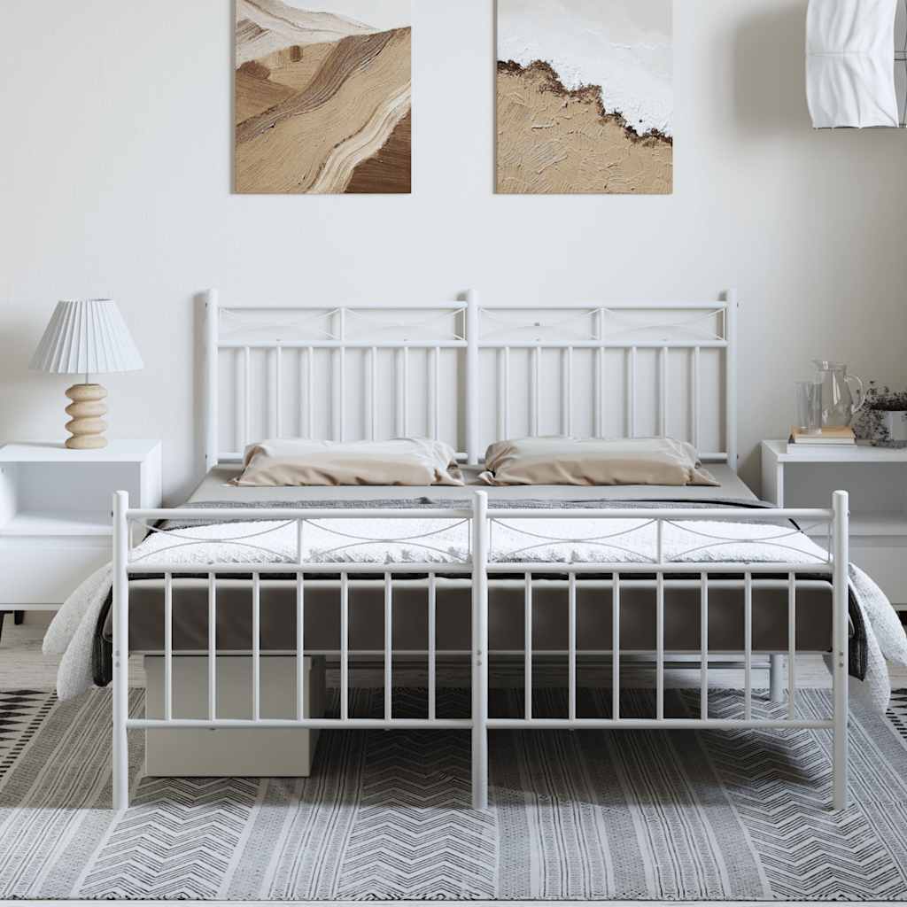 sengeramme med sengegavl og fodgærde 150x200 cm metal hvid