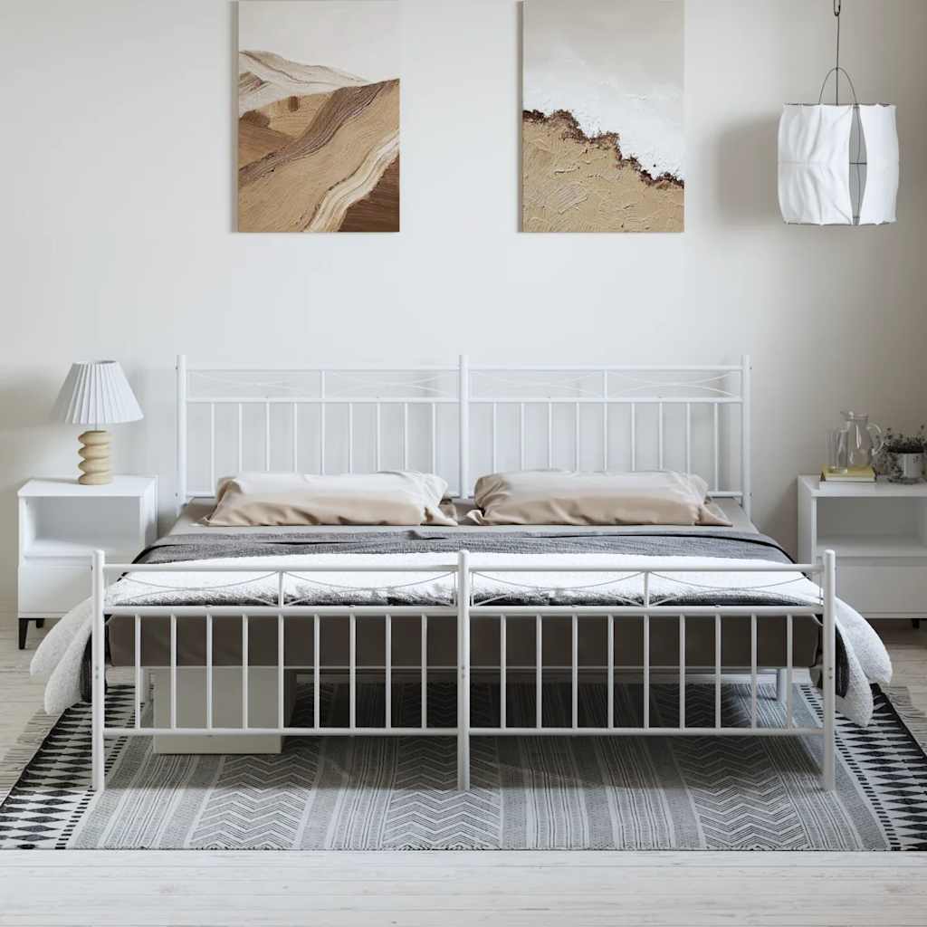 sengeramme med sengegavl og fodgærde 193x203 cm metal hvid