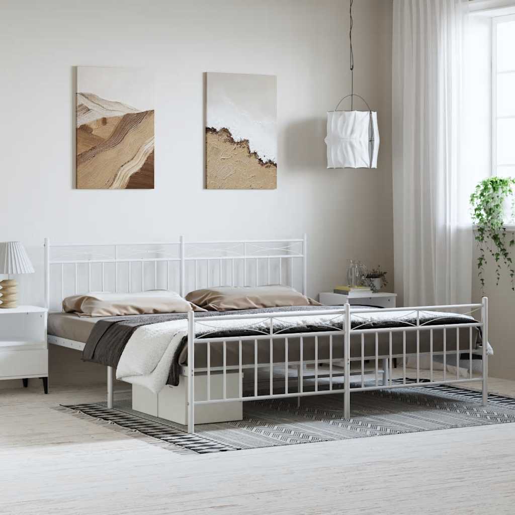 sengeramme med sengegavl og fodgærde 193x203 cm metal hvid
