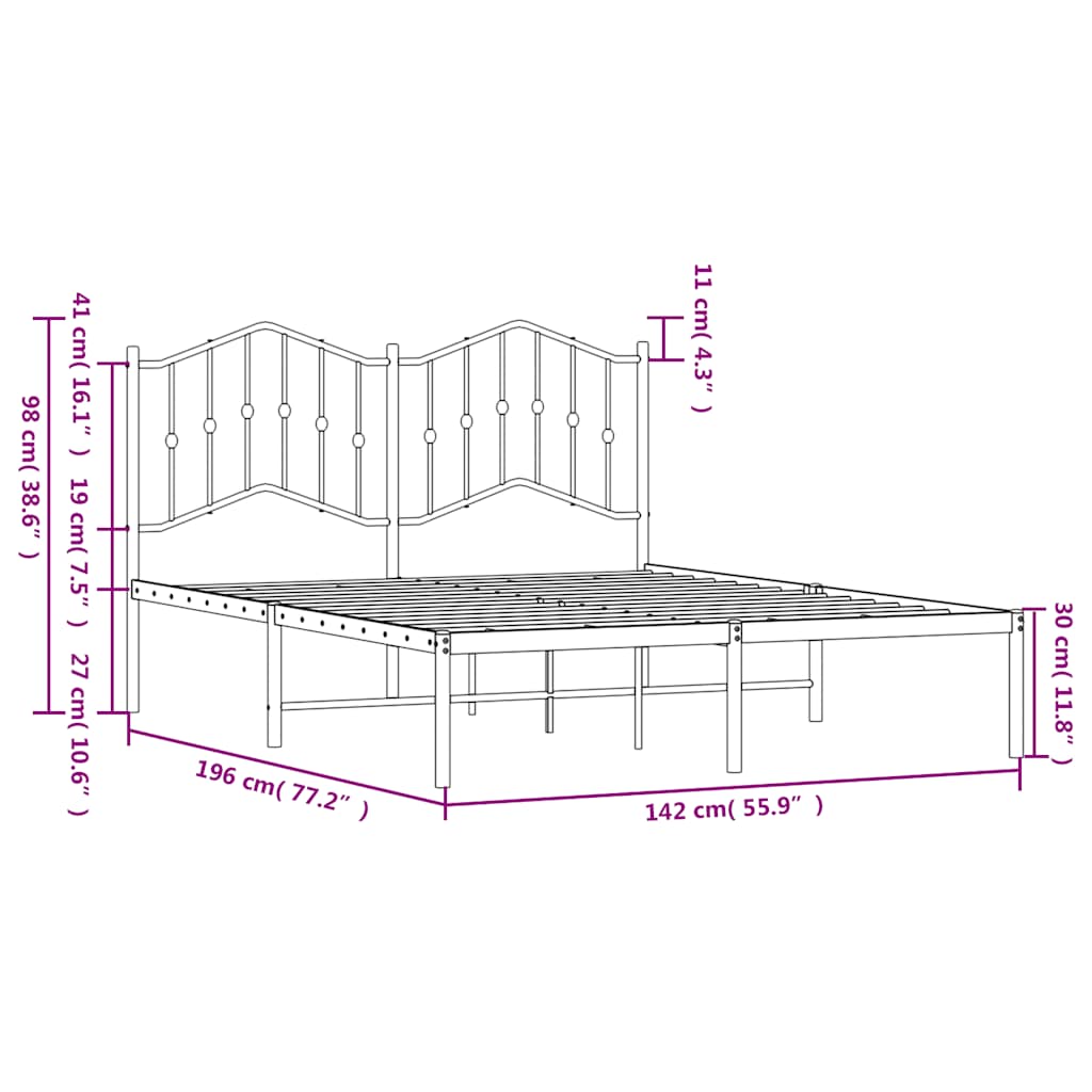 sengeramme med sengegavl 135x190 cm metal sort