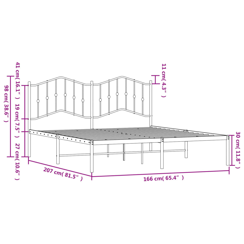sengeramme med sengegavl 160x200 cm metal sort