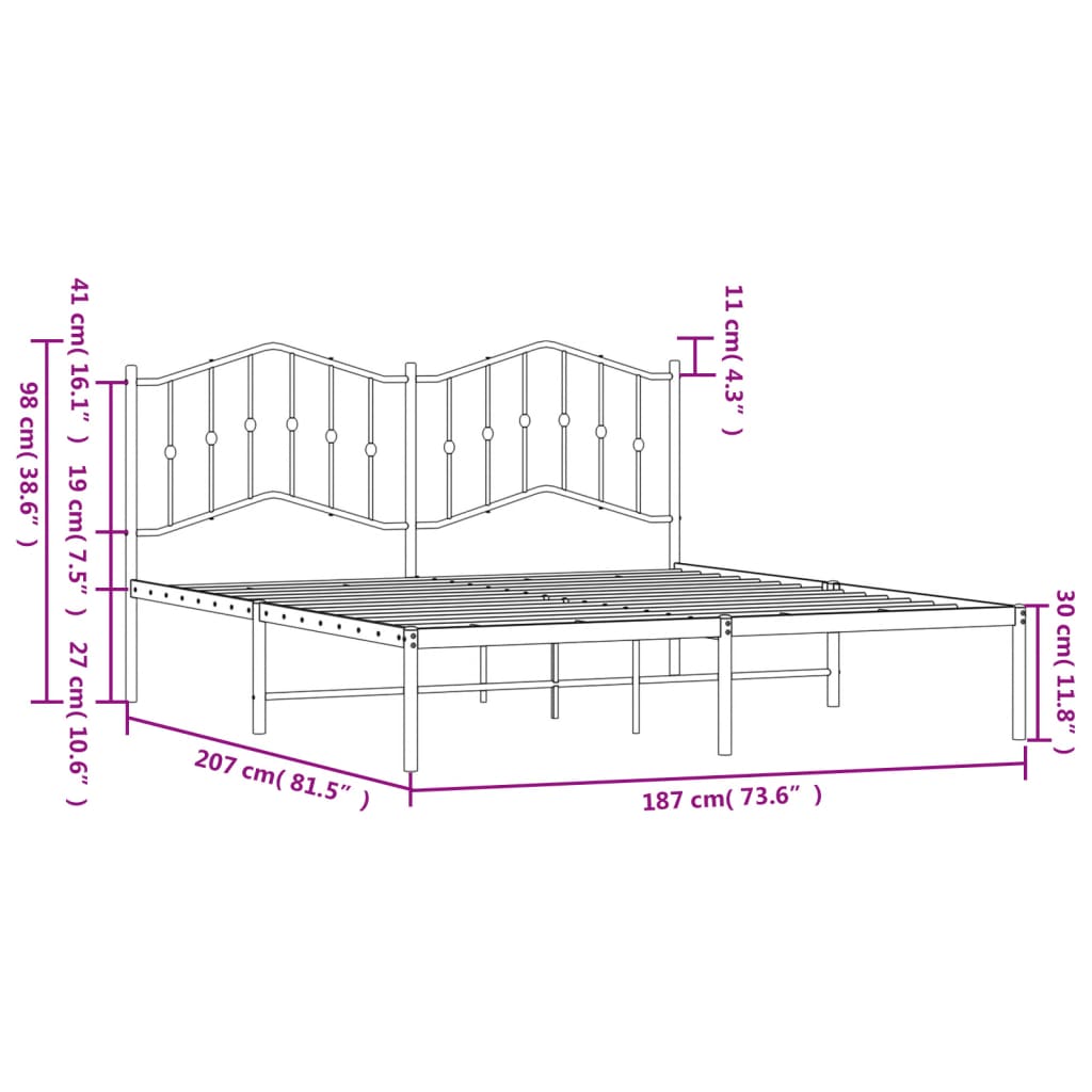 sengeramme med sengegavl 180x200 cm metal sort