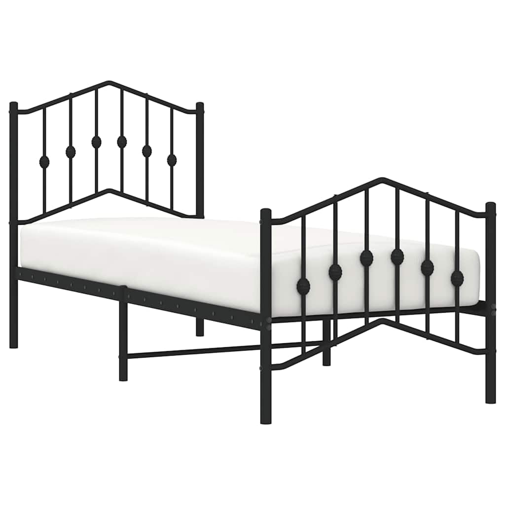 sengeramme med sengegavl og fodgærde 75x190 cm metal sort