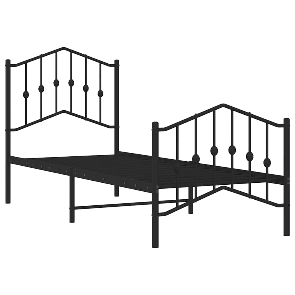 sengeramme med sengegavl og fodgærde 75x190 cm metal sort