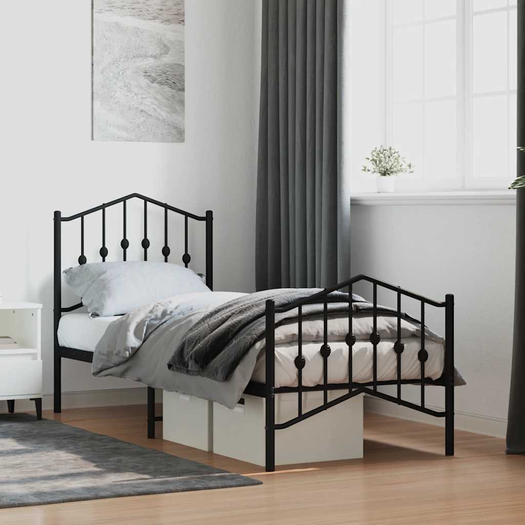 sengeramme med sengegavl og fodgærde 75x190 cm metal sort