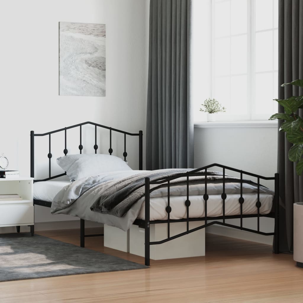 sengeramme med sengegavl og fodgærde 107x203 cm metal sort