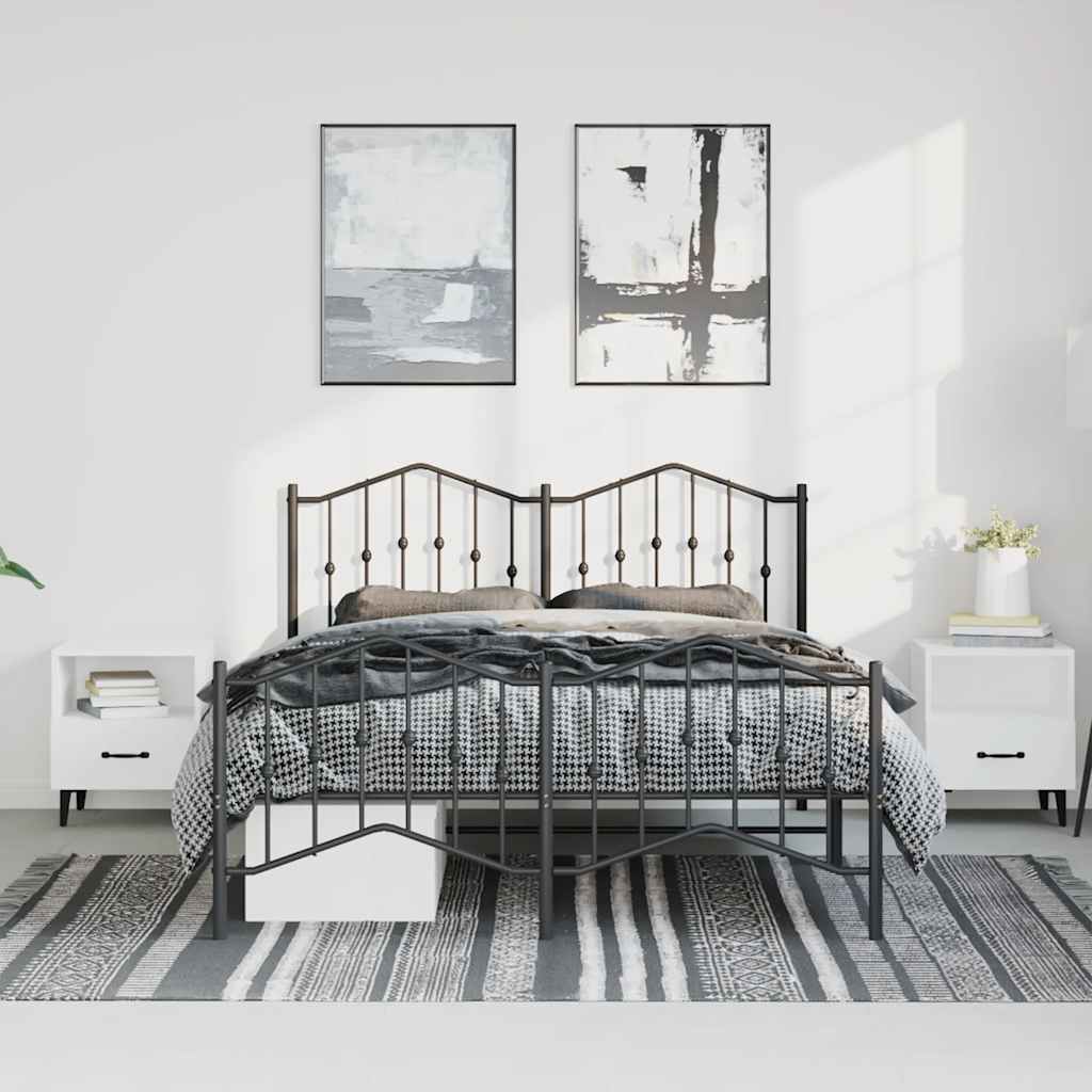 sengeramme med sengegavl og fodgærde 135x190 cm metal sort