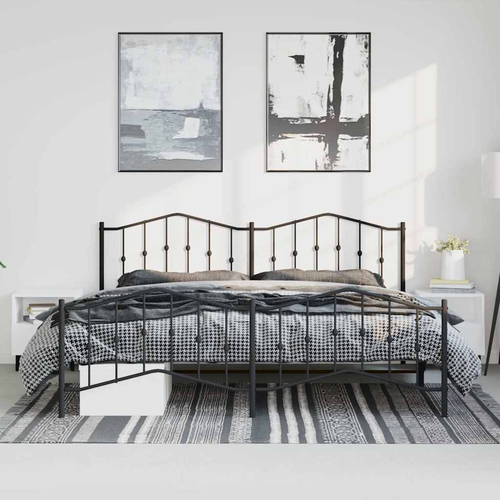 sengeramme med sengegavl og fodgærde 183x213 cm metal sort