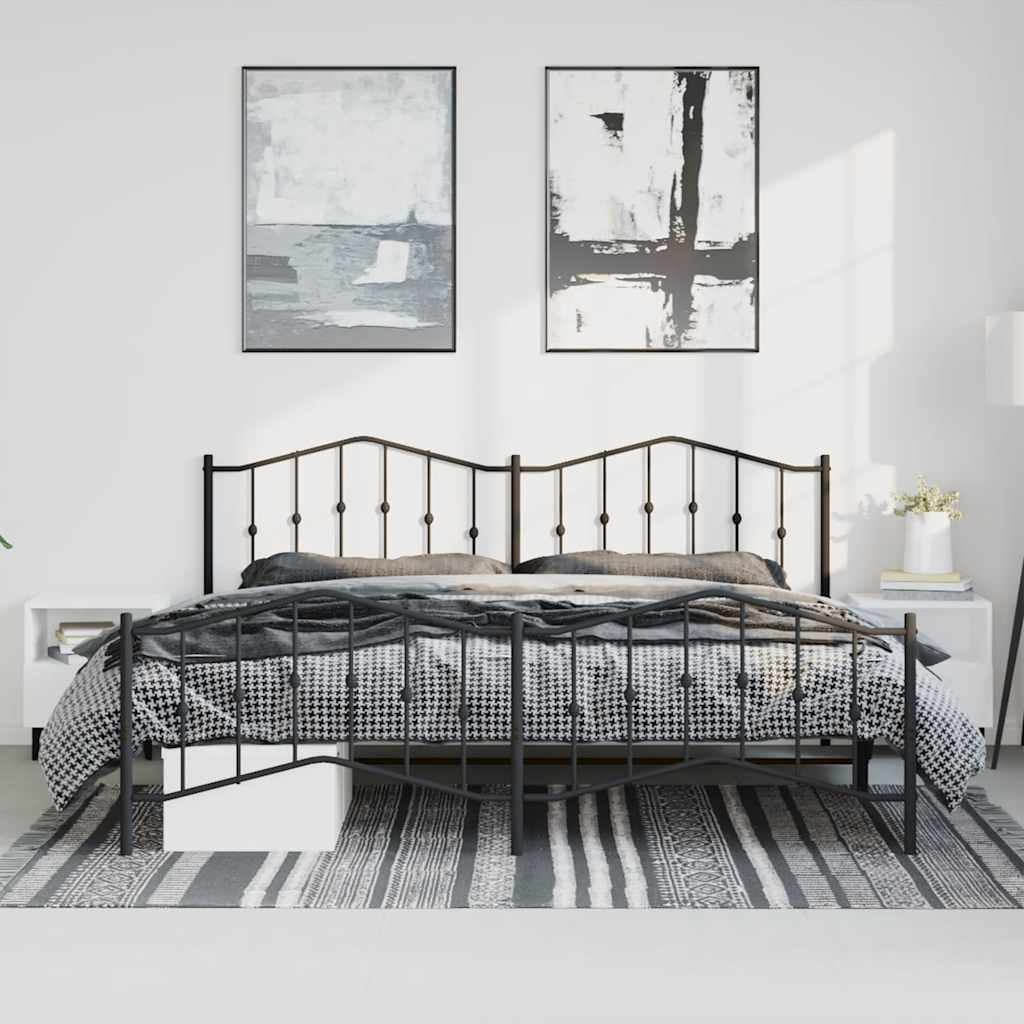 sengeramme med sengegavl og fodgærde 193x203 cm metal sort
