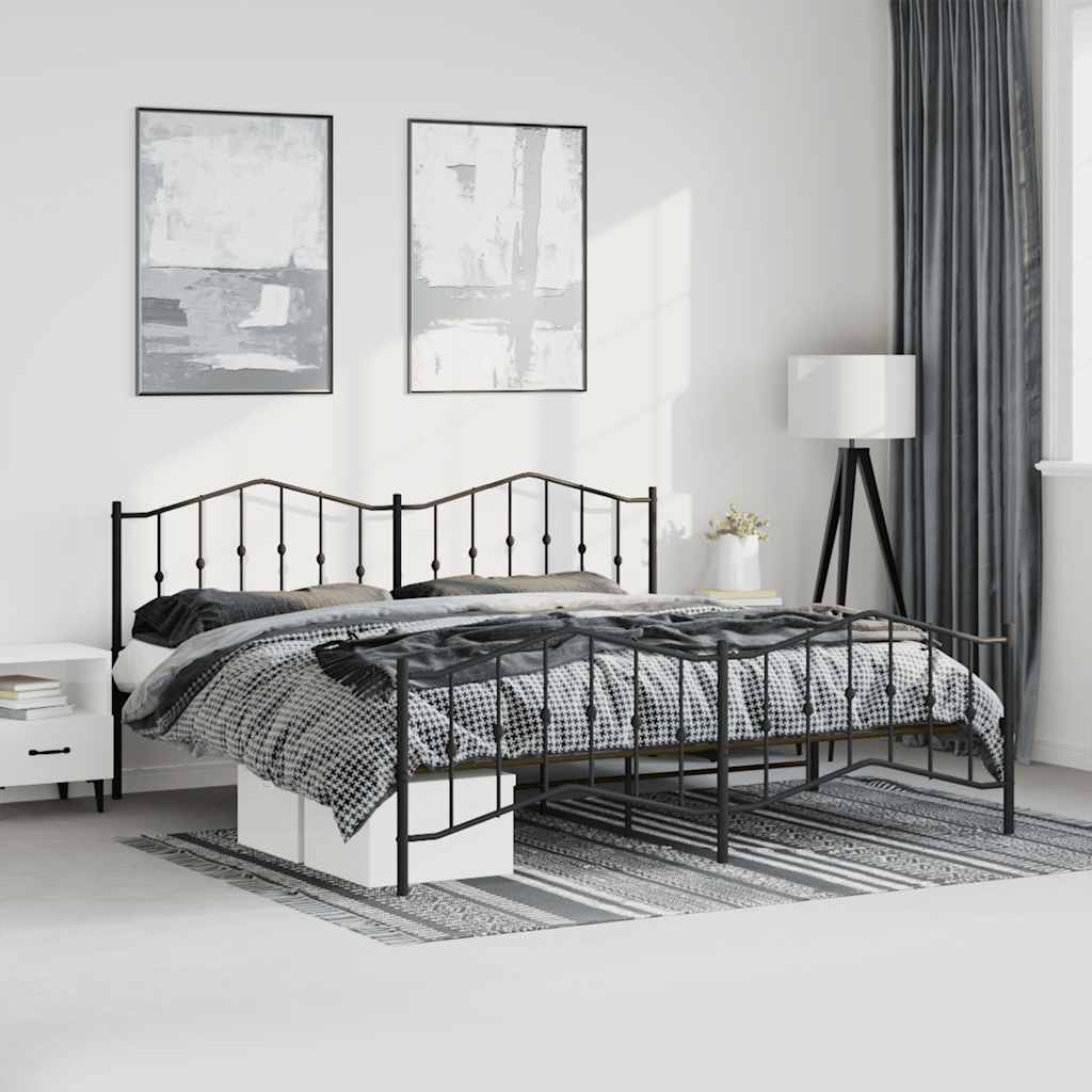 sengeramme med sengegavl og fodgærde 193x203 cm metal sort