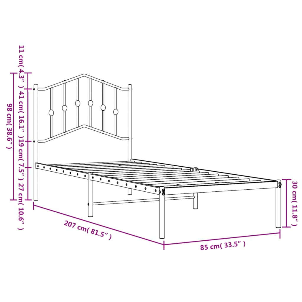 sengeramme med sengegavl 80x200 cm metal hvid