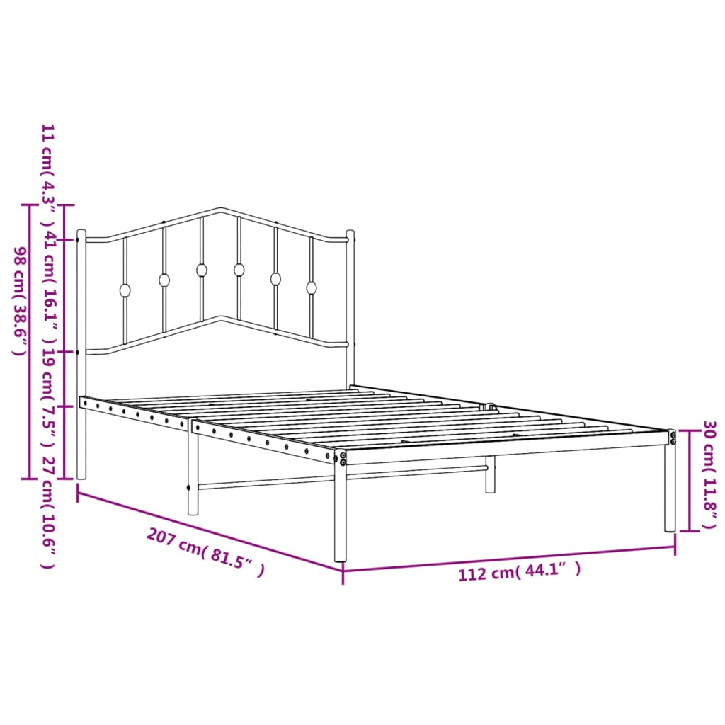 sengeramme med sengegavl 107x203 cm metal hvid