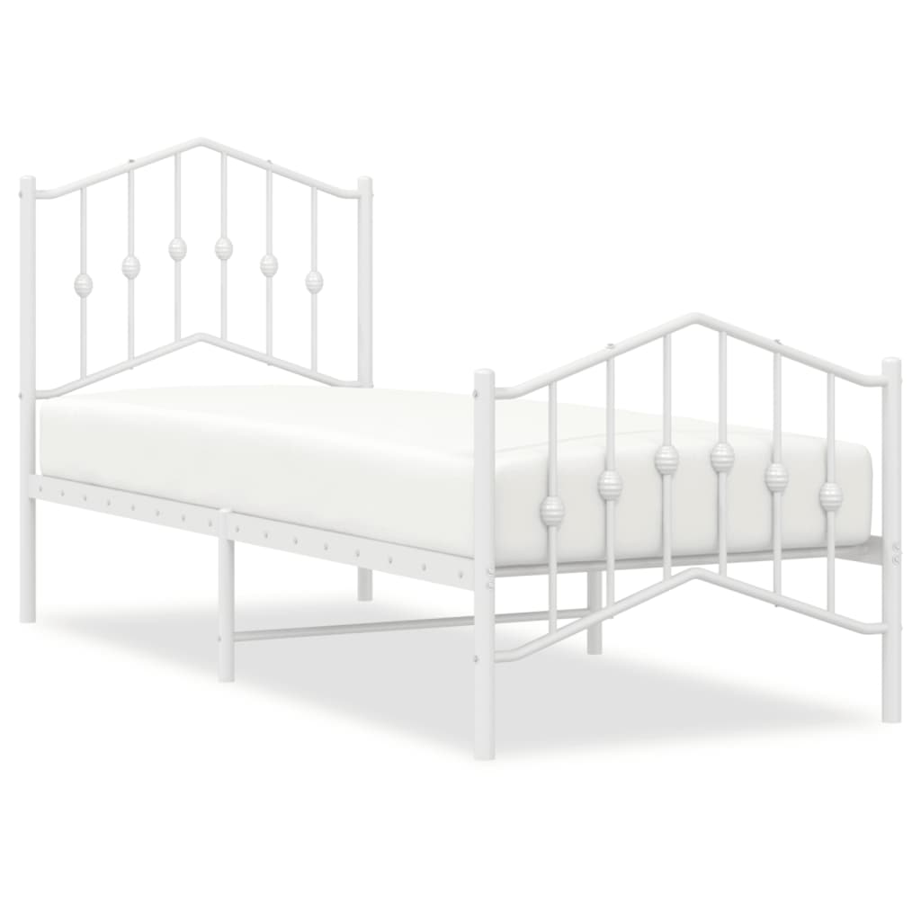 sengeramme med sengegavl og fodgærde 75x190 cm metal hvid