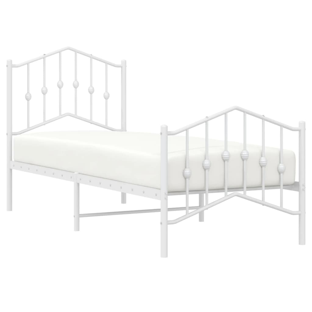 sengeramme med sengegavl og fodgærde 75x190 cm metal hvid