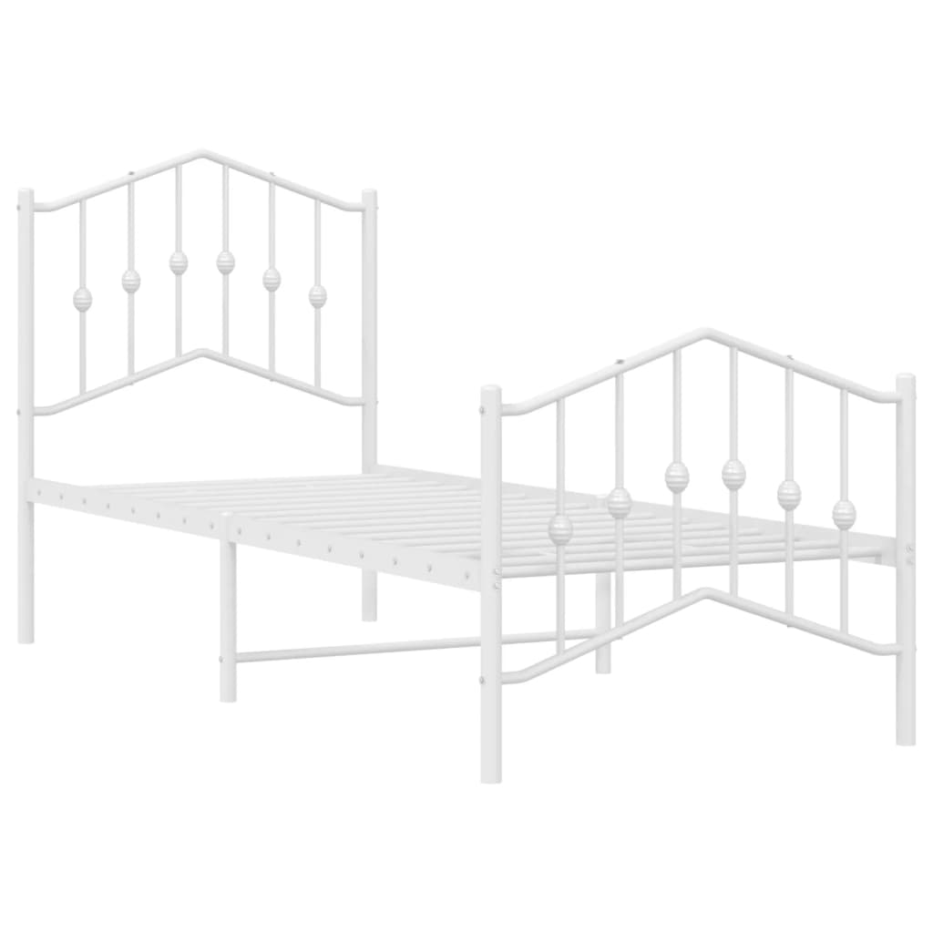sengeramme med sengegavl og fodgærde 75x190 cm metal hvid