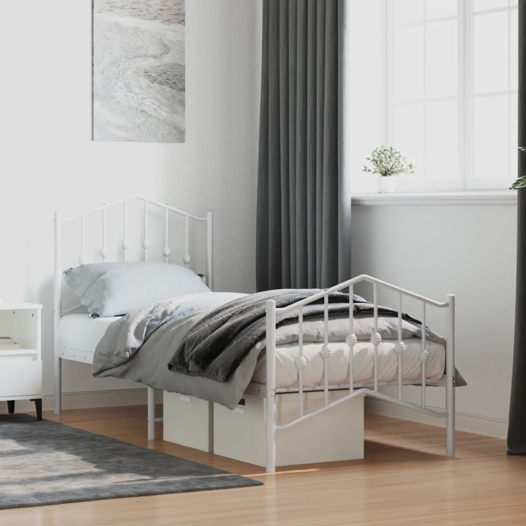 sengeramme med sengegavl og fodgærde 75x190 cm metal hvid