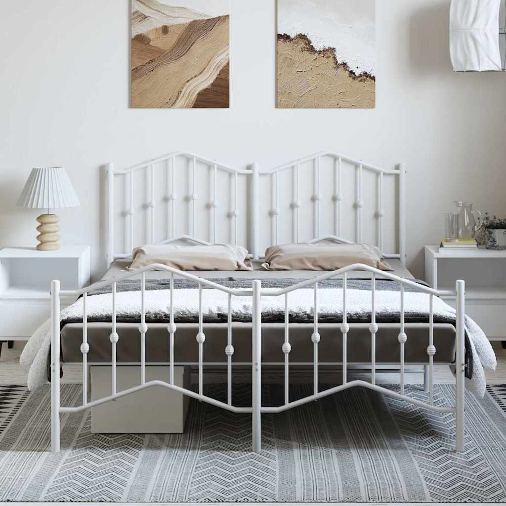 sengeramme med sengegavl og fodgærde 135x190 cm metal hvid