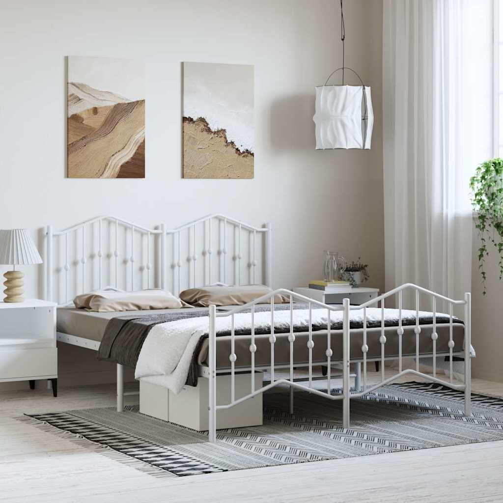 sengeramme med sengegavl og fodgærde 135x190 cm metal hvid