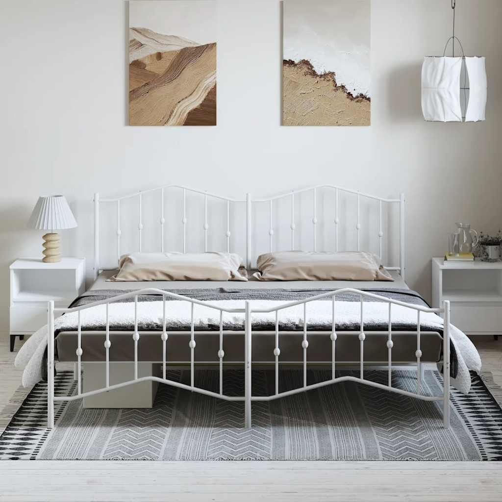 sengeramme med sengegavl og fodgærde 183x213 cm metal hvid