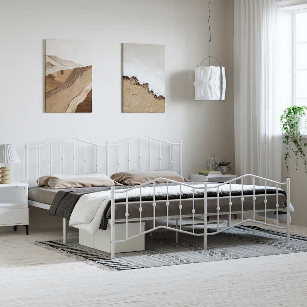 sengeramme med sengegavl og fodgærde 183x213 cm metal hvid